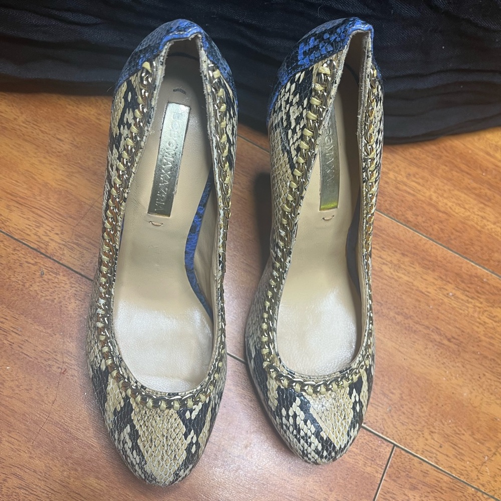 Snake Print Women's Heels - Blue and Tan